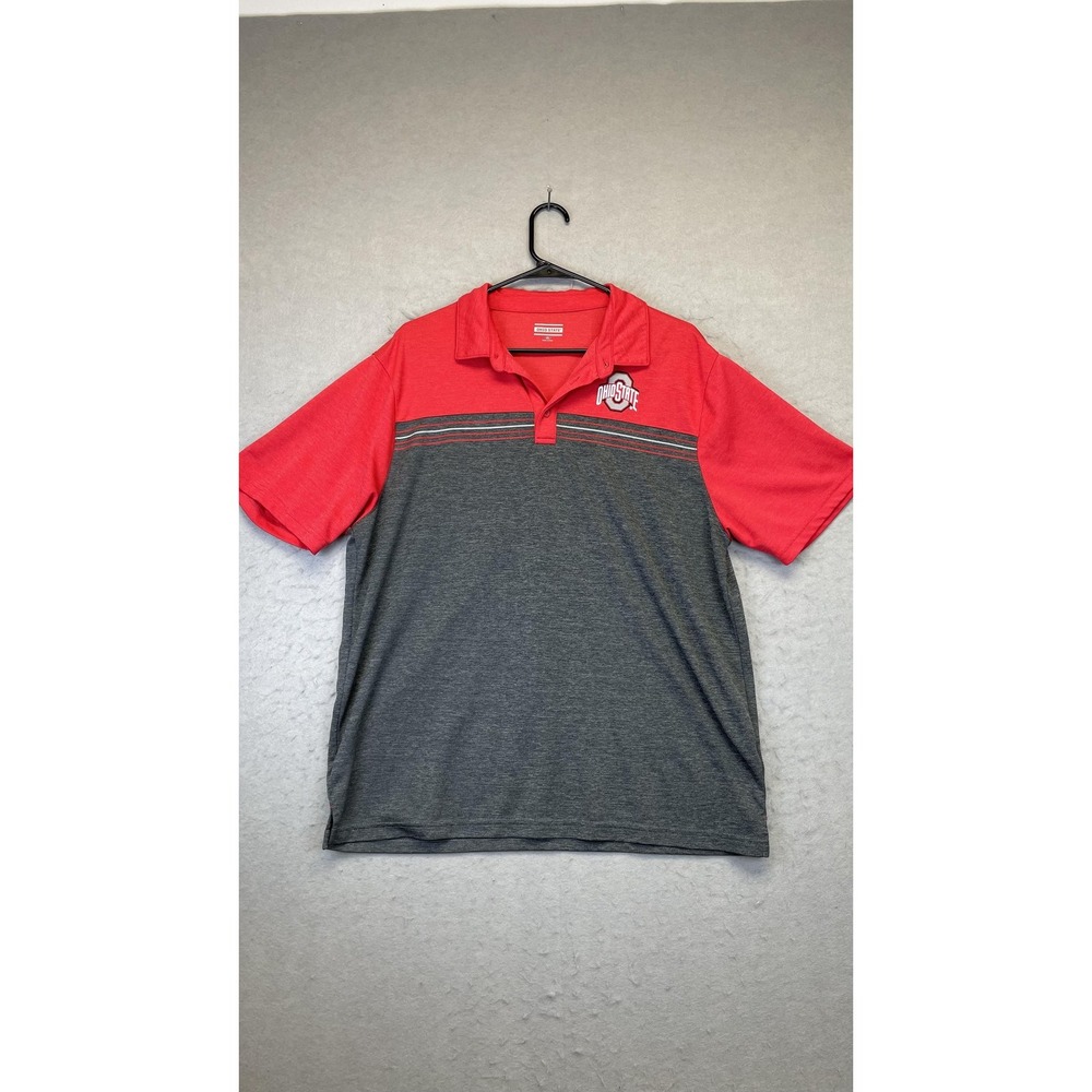 Ohio State Buckeyes Shirt Mens XL Red Gray‎ NCAA College Football Polo Striped